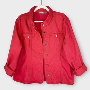 vintage Chico’s coral denim jacket XL button down 100% cotton coat 16/18 size 3